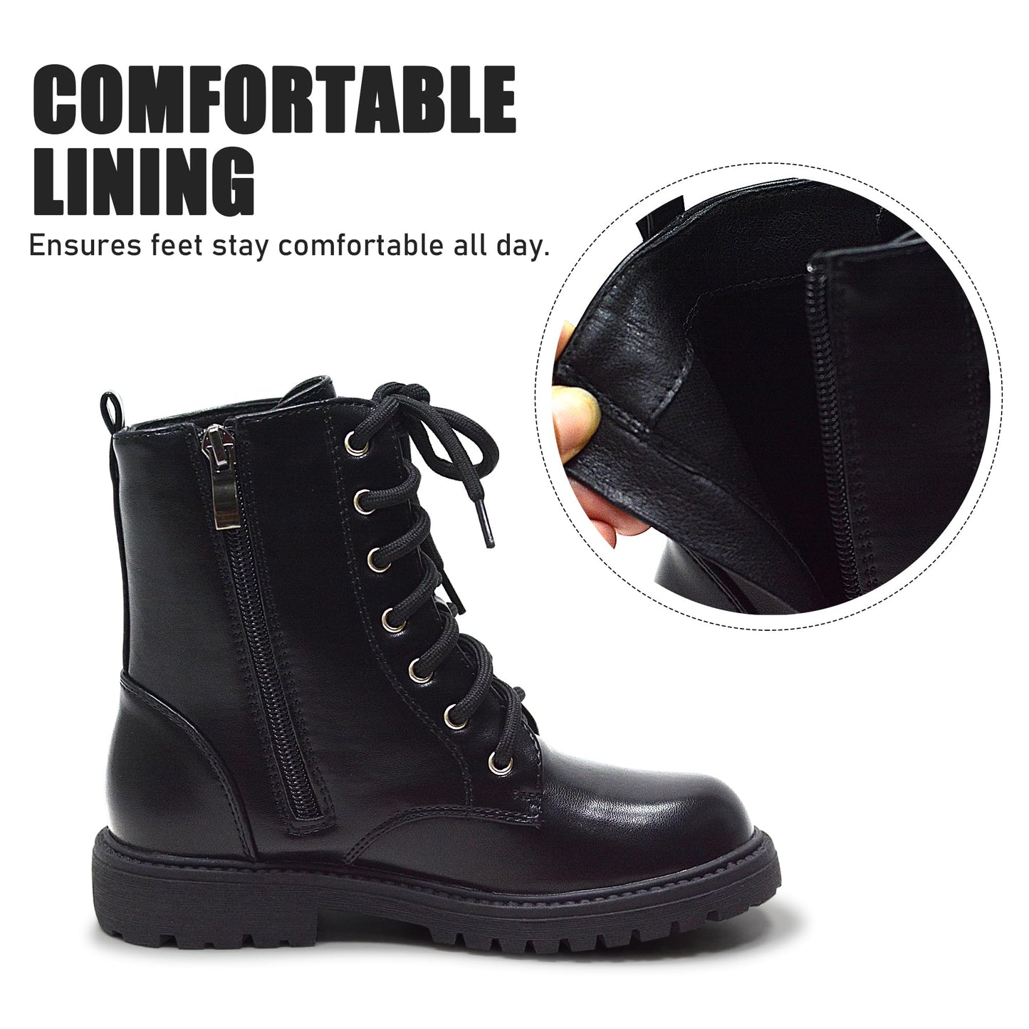 Kids Side Zip Combat Ankle Boots